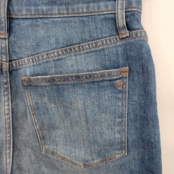 Madewell Womens Blue High Rise Denim Mid Length Shorts Raw Hem Size 26 - Picture 6 of 14